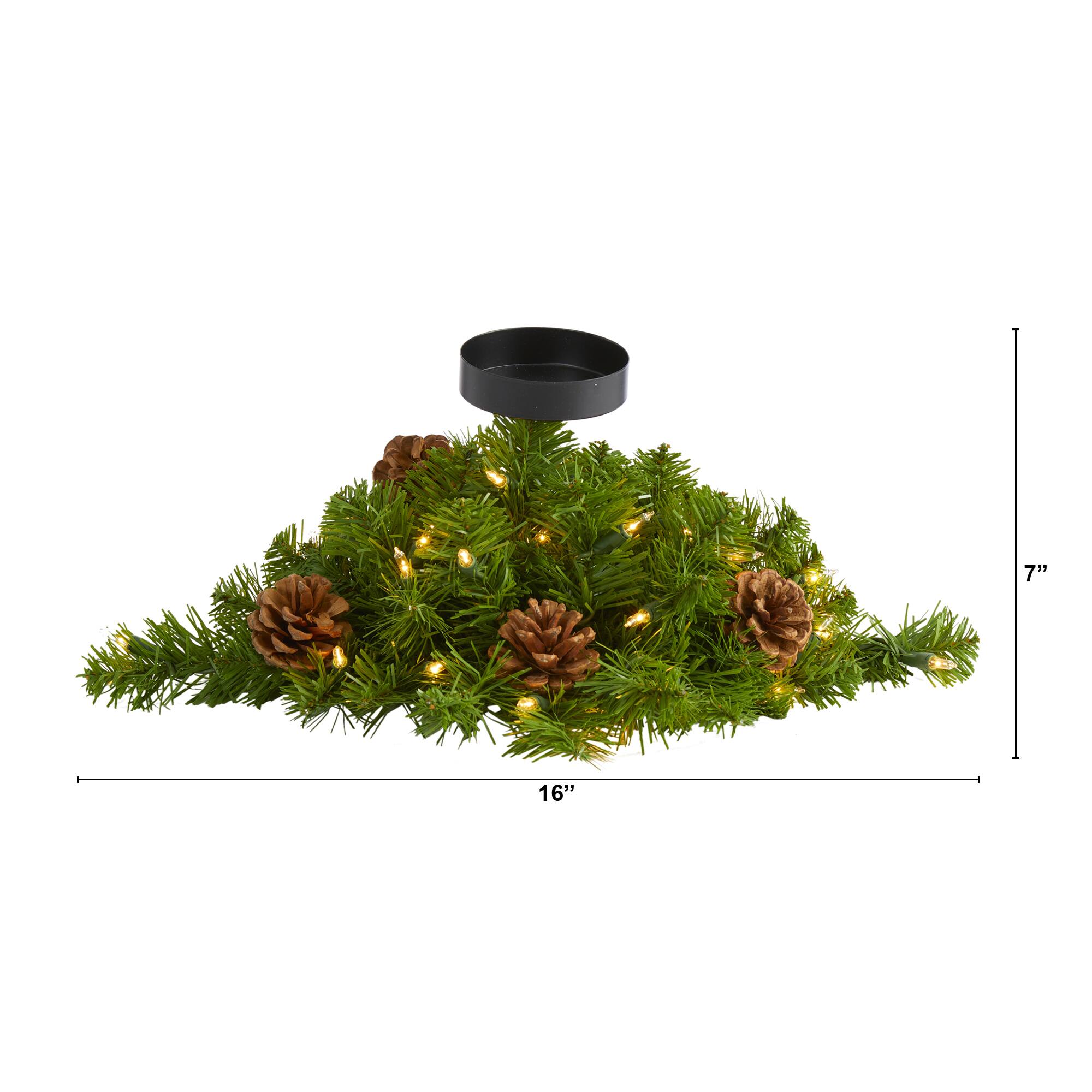 16” Christmas Pine Candelabrum & Pinecones with Lights